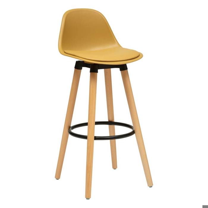 Chaise de bar Maxon en hêtre & métal H92 5cm jaune ocre - Atmosphera Créateur dintérieur Chaise de bar Maxon en hêtre & métal H92 5cm jaune ocre - Atmosphera Créateur dintérieur
