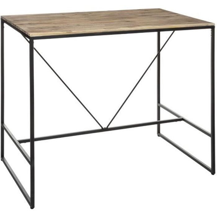 table haute en bois d'acacia edena - atmosphera - pied en métal noir - rectangulaire - 115 x 70 x 98 cm
