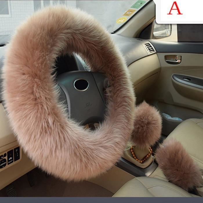 Housse de volant de voiture en fourrure chaude d'hiver Couvercle de guidon  en peluche courte Protection contre le froid (violet)