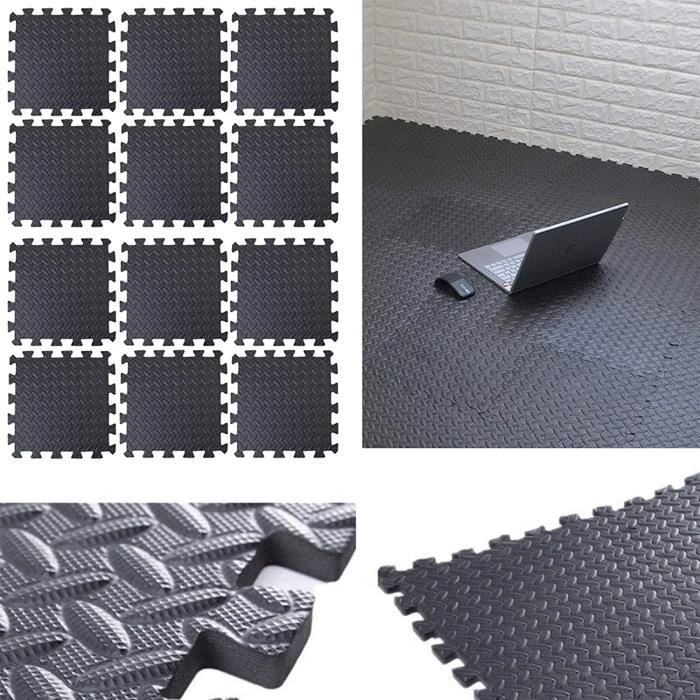 Lot De 12 Tapis Mousse Emboîtables 30x30 Cm - Mémoire De Forme, Noir, Pour Salon, Chambre