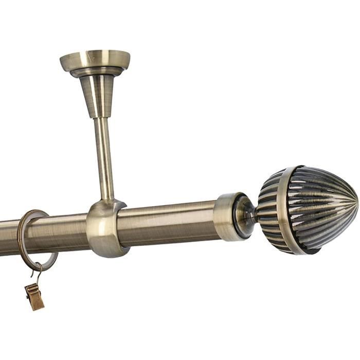 Tringle à Rideau Métal Laiton Antique 200cm - Ø25/19mm | Fixation Murale | Pour Rideaux Lourds