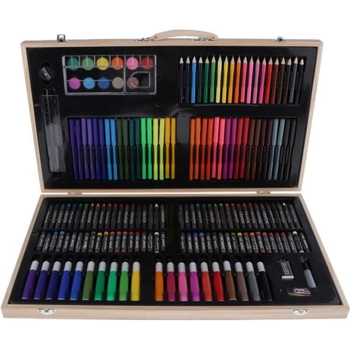 2€03 sur Mallette à dessin en bois 180 pièces - Dessin et coloriage enfant  - Achat & prix