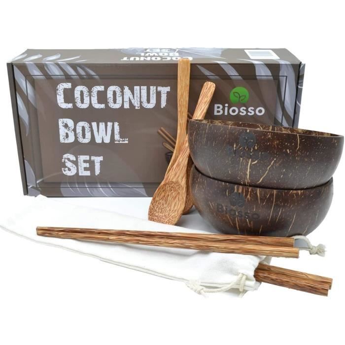 Ensemble De Bols à Noix De Coco Naturelle 12-15cm, Bol à Salade En Bois Ramen, Ensemble De Cuillères En Bois De Noix De Coco, Smoothie, Vaisselle De Cuisine, Bol à Noix De