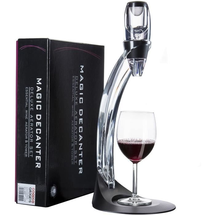 Aérateur à Vin Magic Decanter Deluxe Goods & Gadgets - Carafe Verseur Avec Support - Noir