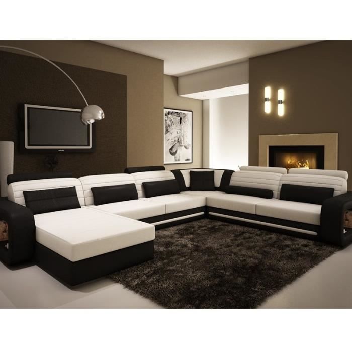 Canape D Angle Gauche Panoramique Cuir Noir Blanc Achat Vente