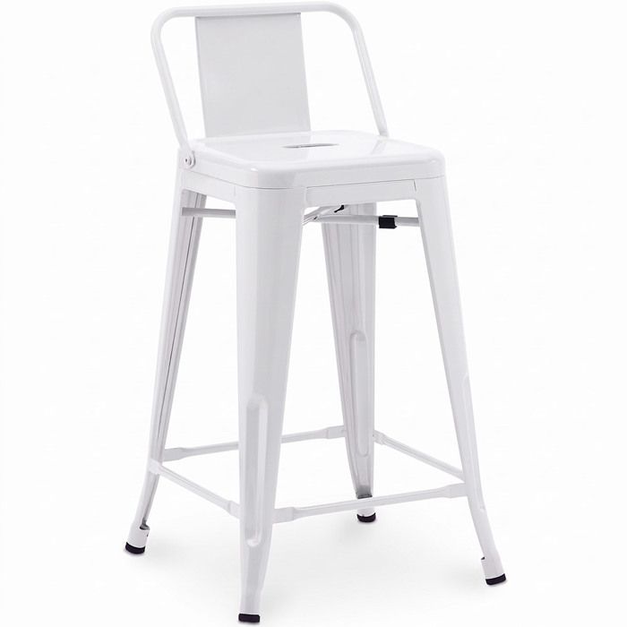 Tabouret de bar avec dossier - Design industriel - 60cm - Nouvelle édition - Metalix Blanc