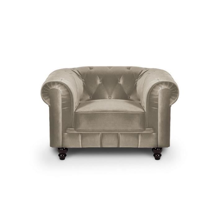 Fauteuil Chesterfield En Tissu Beige – Style Classique Avec Capitonnage Diamant – Confort Assuré – Pour Salon Ou Bureau – Charge 172 Kg