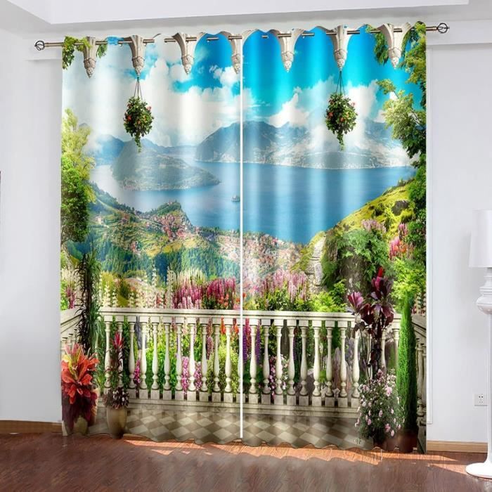 Rideau 3D Motif Paysage D'Une Ville D'Eau Lot De 2 Rideau Occultant