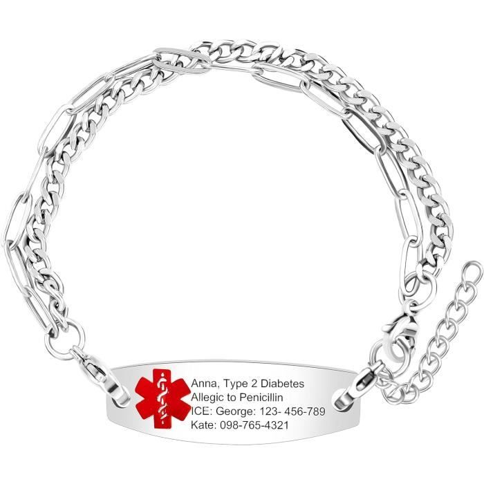 Gamtic Bracelet Alerte Médicale Personnalisé SOS - Silicone Étanché Gravé Nom Et Maladie