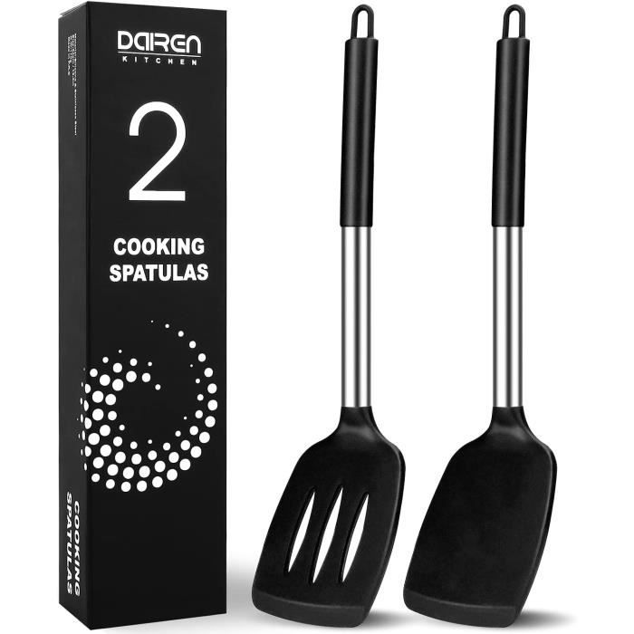 Lot De 2 Spatules Silicone Solides Antiadhésives - Ustensiles Cuisine Résistants à La Chaleur