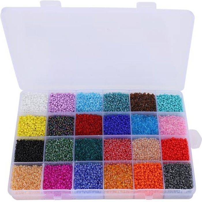 Perles de graines de verre 26400pcs perforées 24 couleurs Kit de perles en vrac Bracelet Beads + Boîte de rangement 2mm-XIS