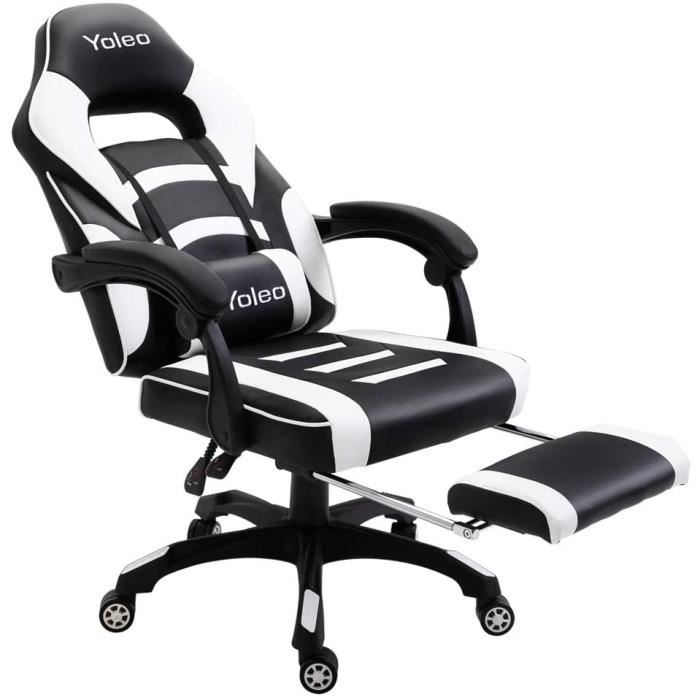 Fauteuil de Jeu avec roulettes Chaises de Gaming Dossier inclinable en PU Ergonomiques Chaise de Jeu pour Ordinateur Pivotantes YOLEO Chaise de Bureau Gris