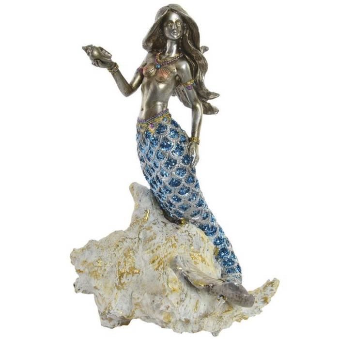 Figurine Sirène Debout 30 Cm - Statue Résine - Décoration Marine Multicolore
