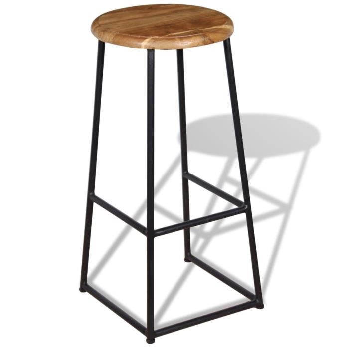 Lot de 2 Chaises de Bar - Tabourets Hauts - Bois de teck massif - Marron - HOME-MARKET