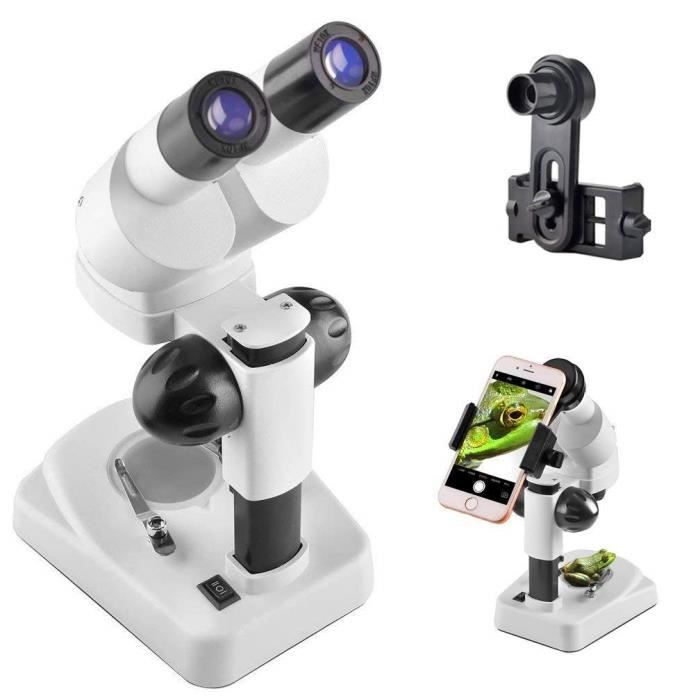 Solomark Microscope stéréoscopique binoculaire oscilloscope 3D de Science Lab grossissement 20X-40X oculaires WF10x et WF20x avec Adaptateur Smartphone pour Enfants/étudiants / débutants 