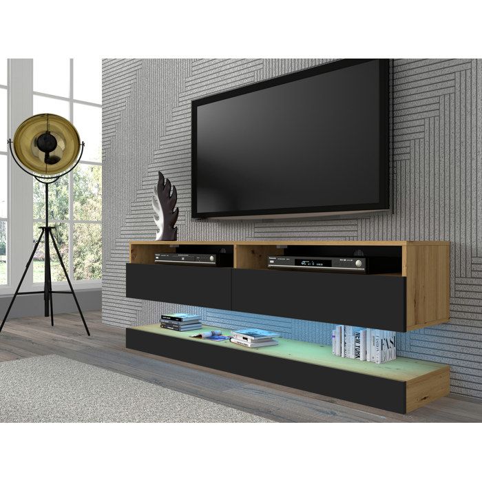Meuble tv mural chêne artisan 180 cm 3 portes