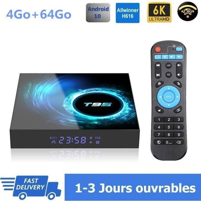 TV Box Android 10 T95 Smart TV BOX Wifi BT 4G+64Go H616 6K Netflix Google Store Boîte Multimédia