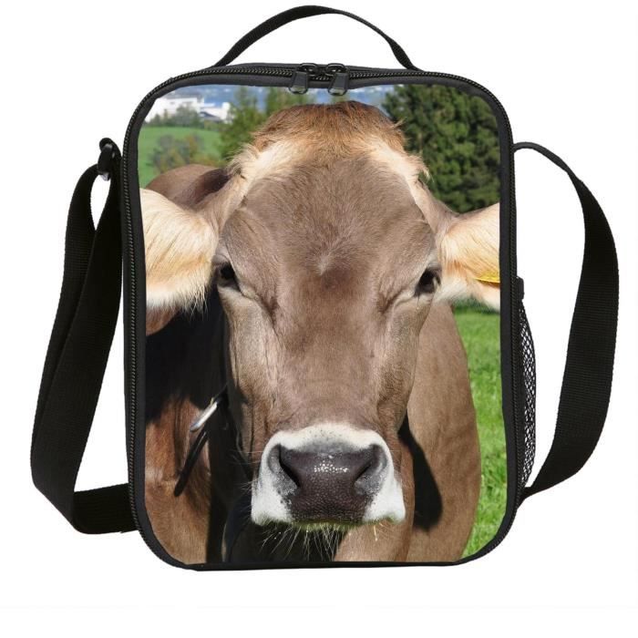 Sac A Lunch Imprime - Motif De Vache, Double Fermeture eclair, Impression Recto, Pour Dejeuner 