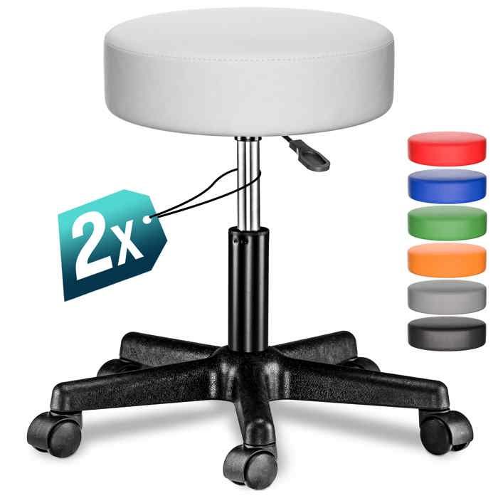 CASARIA® Lot de 2 tabourets de bureau blanc pivotant 360° hauteur réglable 46-60 cm avec roulettes rembourrage 10 cm CASARIA® Lot de 2 tabourets de bureau blanc pivotant 360° hauteur réglable 46-60 cm avec roulettes rembourrage 10 cm