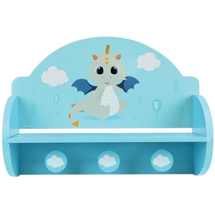 fun house léon le dragon 713338 etagere portemanteau dimensions : ± h. 33 x l. 46 x p. 15 cm pour enfant