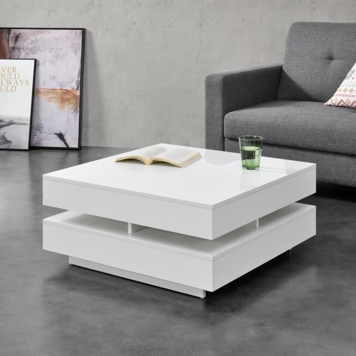 Table Basse Annaba avec 4 Compartiments Stockage Blanc Brillant [en.casa]