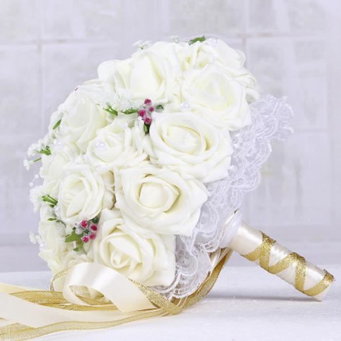 Bouquets de mariage blanc. fait à la main fleur de mariée cadeaux de fête de  mariage accessoires de mariage fleurs poires perlées av - Cdiscount Maison