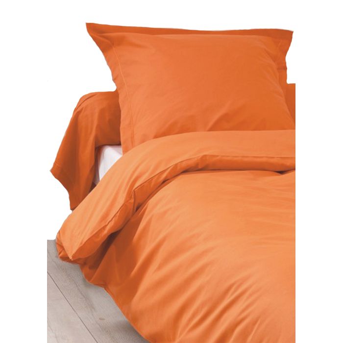 Housse de Couette Unie en 100 % Coton Orange corail 240x220 cm