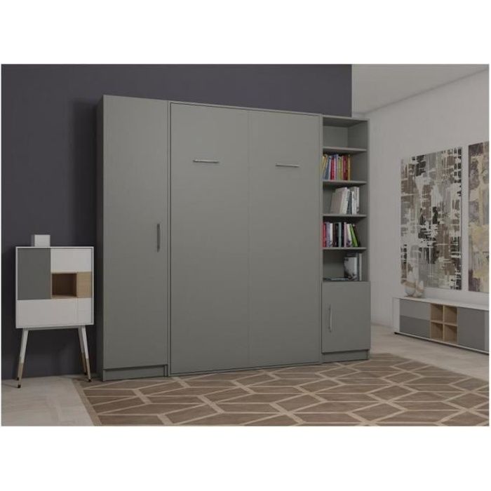 Composition Armoire Lit Escamotable Smart V2 Gris Mat Couchage 140 X 200 Cm Colonne Armoire Et Bibliotheque Gris Mdf Inside75 Achat Vente Lit Escamotable Composition Armoire Lit Soldes Sur Cdiscount