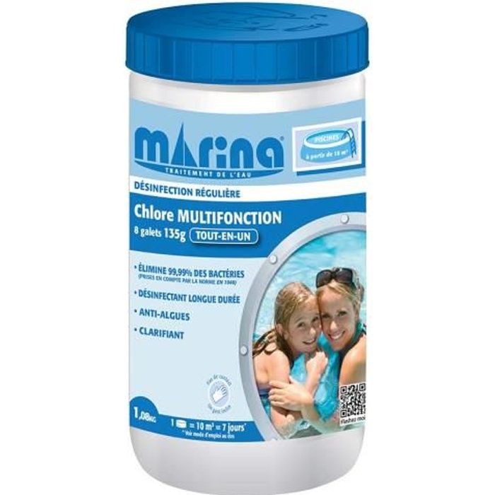 Chlore 4 actions galets pour piscine 10 m³ 1,08 kg - Marina