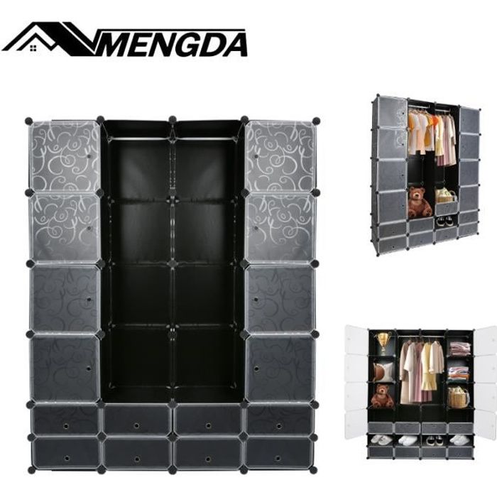 Armoire à 24 cubes en plastique noir MENGDA Porte modulable