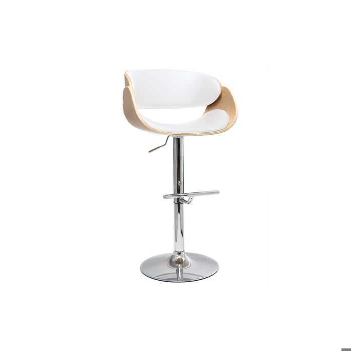Miliboo - Tabouret de bar design réglable blanc et bois clair BENT Miliboo - Tabouret de bar design réglable blanc et bois clair BENT