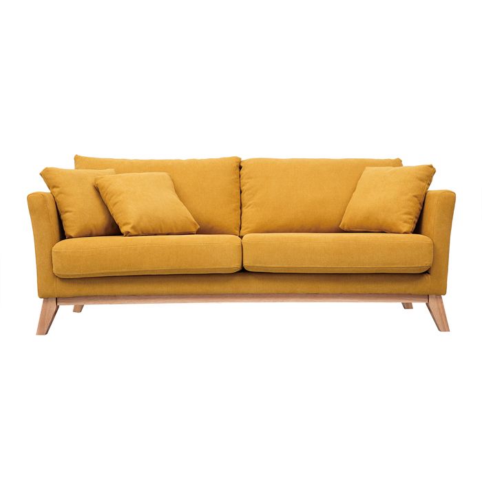 Miliboo - Canapé scandinave déhoussable 3 places en tissu effet velours jaune moutarde et bois clair OSLO Miliboo - Canapé scandinave déhoussable 3 places en tissu effet velours jaune moutarde et bois clair OSLO