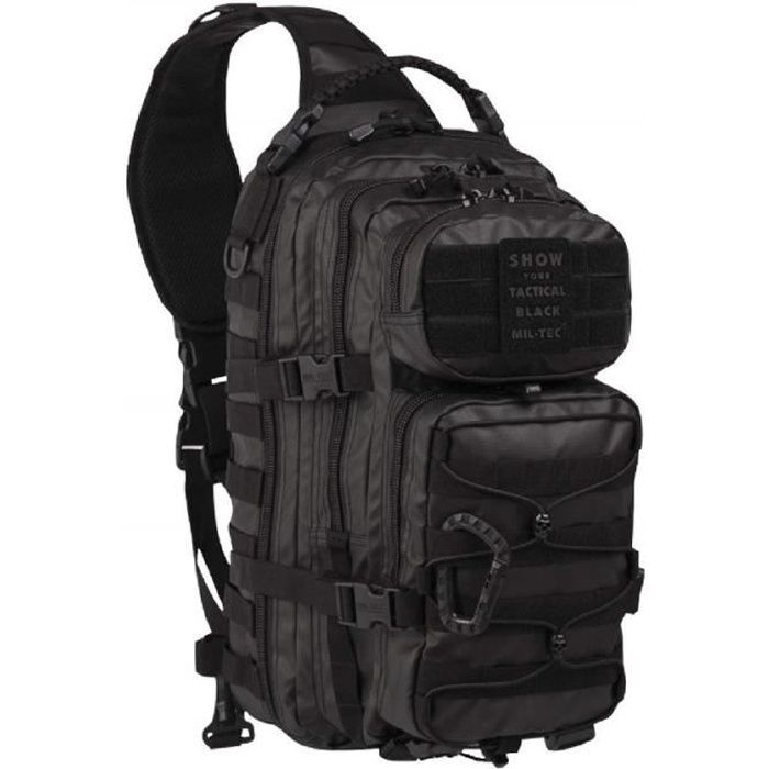 SAC D'EPAULE MONO BRETELLE D'ASSAUT US TACTIQUE NOIR ETANCHE GRAND MODELE 29 LITRES SERIE TACTICAL BLACK MILTEC