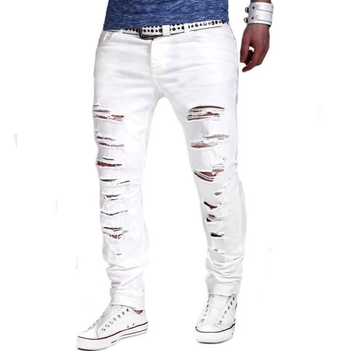 Jeans Homme troué sport L Jeans Hommes slim fit - Blanc