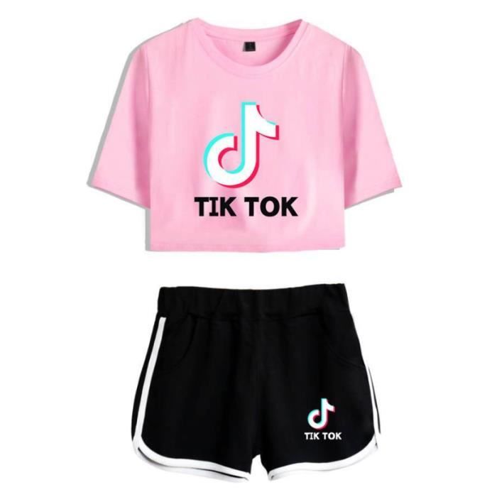 Ensemble de short à manches courtes pour femme Tik Tok avec col rond et imprimé 3D Ensemble de short à manches courtes pour femme Tik Tok avec col rond et imprimé 3D