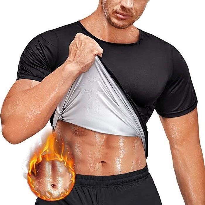 Junlan Veste de Sudation Homme Body Gainant Amincissant T-Shirt Sport en Sauna Néoprène Manches Courtes