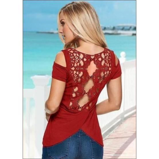 T shirt dentelle rouge sale