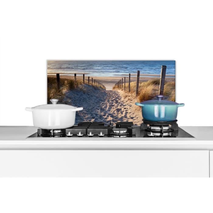 Crédence Cuisine Aluminium 90x60 Cm - Impression Plage Mer Dune - Anti-éclaboussures, Facile à Nettoyer