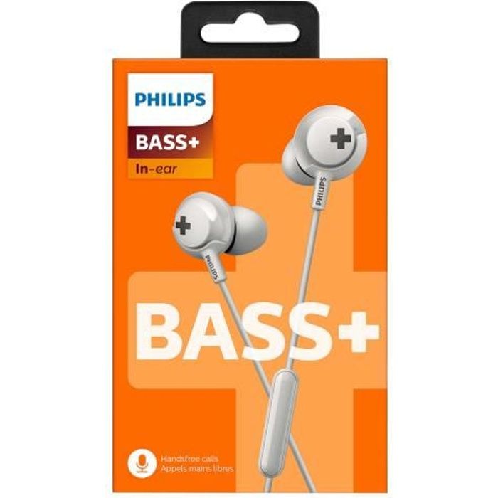 Casque intra auriculaire Philips SHE4305WT00 basses volumineuses micro intégré isolation phonique design ergonomique 3 types d'oreillettes