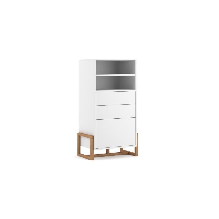 vaisselier design geilo 2 tiroirs, 1 porte et 2 niches, coloris blanc mat et chêne 42 blanc