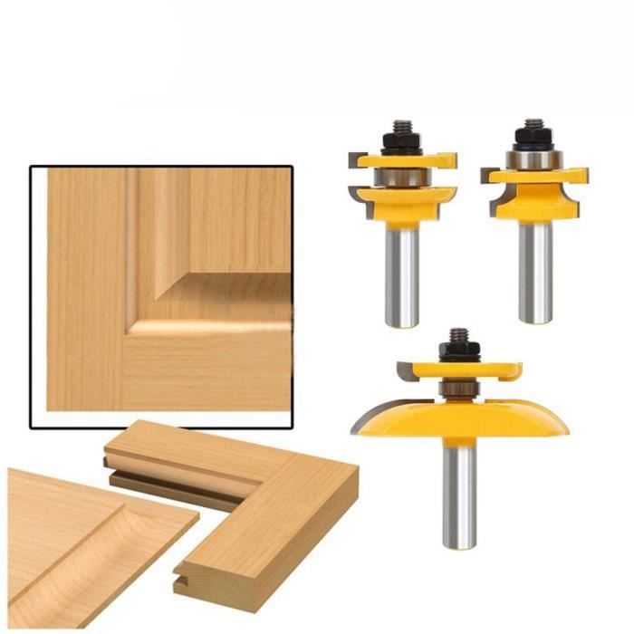 Router Bit Set Cabinet routeur Panneau sur/élev/é en forme de T en bois Fraise Portes Tongue Groove Router pour le travail du bois 3 Packs