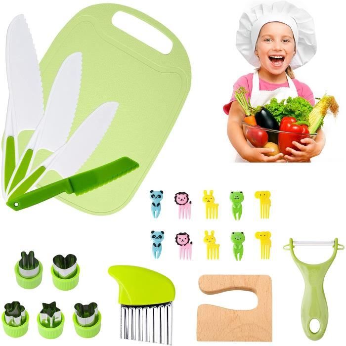 Kit 11 Couteaux De Cuisine Sécurisés Pour Enfants - Couteaux Montessori En Plastique, Planche à Découper, éplucheur, Emporte-pièces