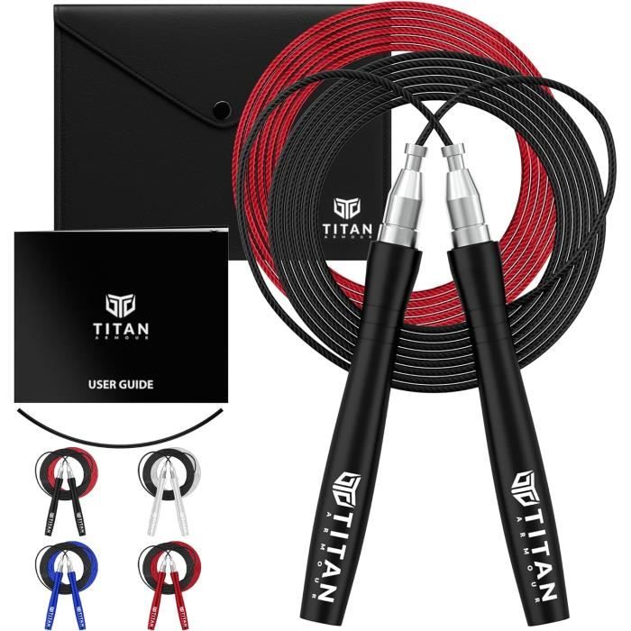 Corde à Sauter Pro Titan Armour - Réglable, 2 Câbles Acier, étui Inclus - 10