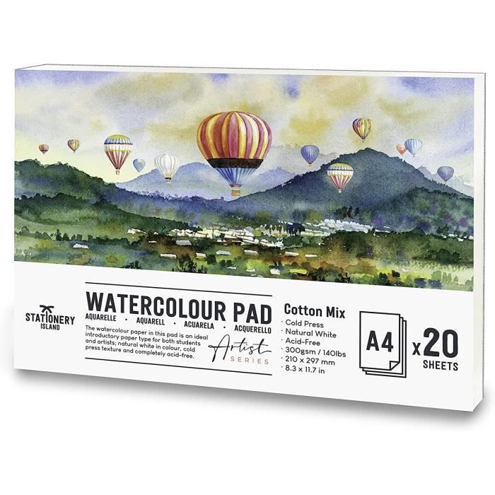 tumuarta Journal aquarelle, 300 g/m², 14 x 21 cm, papier 25 % coton, presse à froid, 24 feuilles, sans acide, carnet de croquis en papier aquarelle