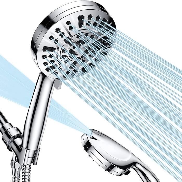 Pommeau De Douche Haute Pression 4 Modes + Flexible 1,5 M - Économie D'Eau, Anti-Calcaire, Avec Support