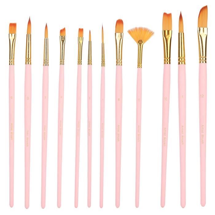 REJODA 12 Pièces Pinceaux Peinture Acrylique, Nylon Pinceaux Artiste Plume Lisse Pour Peinture Acrylique, Peinture à L'huile, Aquarelle Et Gouache