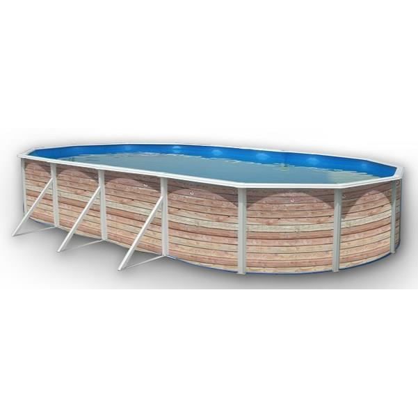 TOI Kit Piscine Hors-sol Acier  Pinus Ovale D&eacute;coration Bois 7.30 X 3.66 X 1.20m 