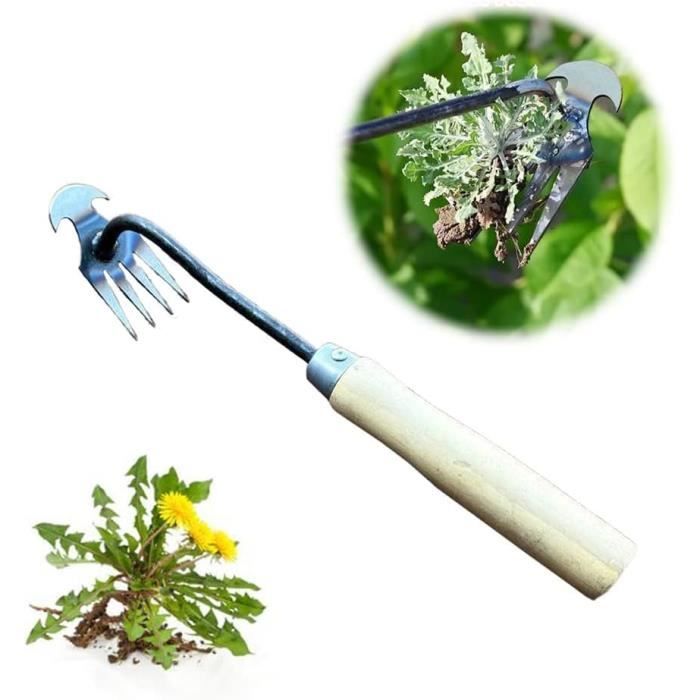 Désherbeur Jardin 4 Dents Premium - Extracteur Mauvaises Herbes Manche Long 70cm Acier Manganèse