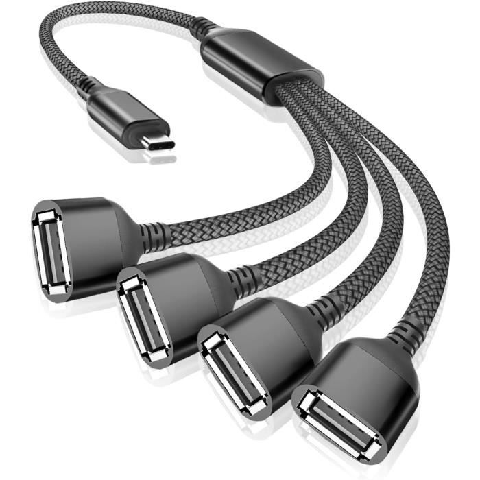 Adaptateur USB-C Vers 2 Ports USB Femelle - Câble OTG 19 Cm, Pour Smartphone/Tablette