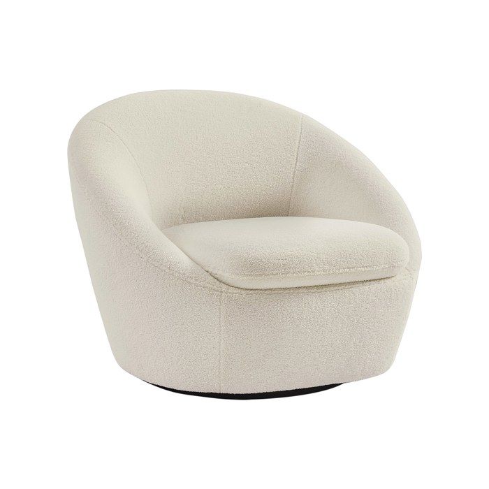 Fauteuil pivotant arrondi en tissu bouclette blanc LACARA